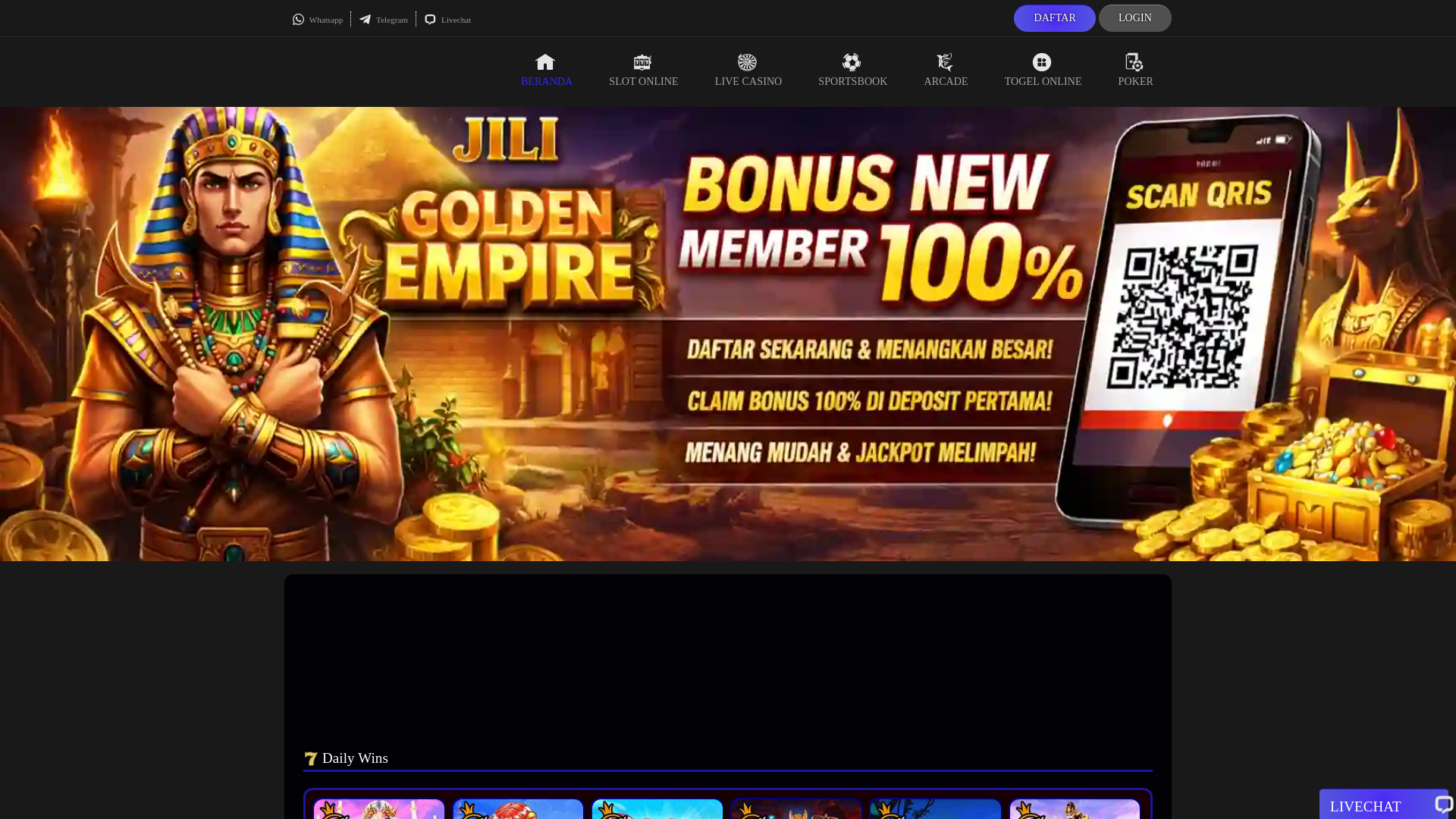 website screenshot of https://sarung77daftar.com/