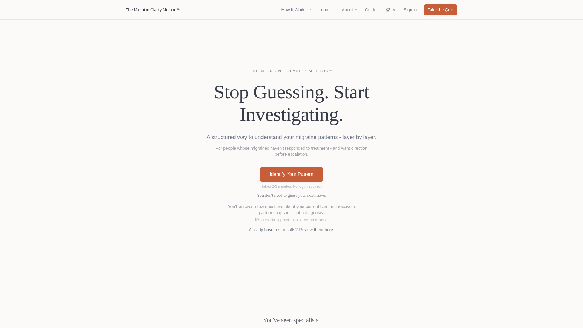 website screenshot of https://migrainedetective.ai/