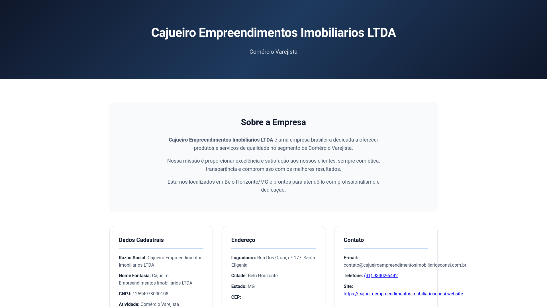 website screenshot of https://cajueiroempreendimentosimobiliariosconsi.website/