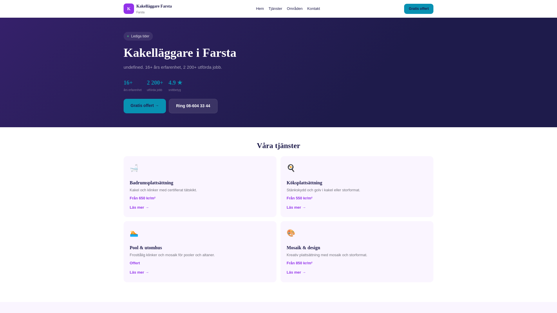 website screenshot of https://kakellaggare-farsta.pages.dev/
