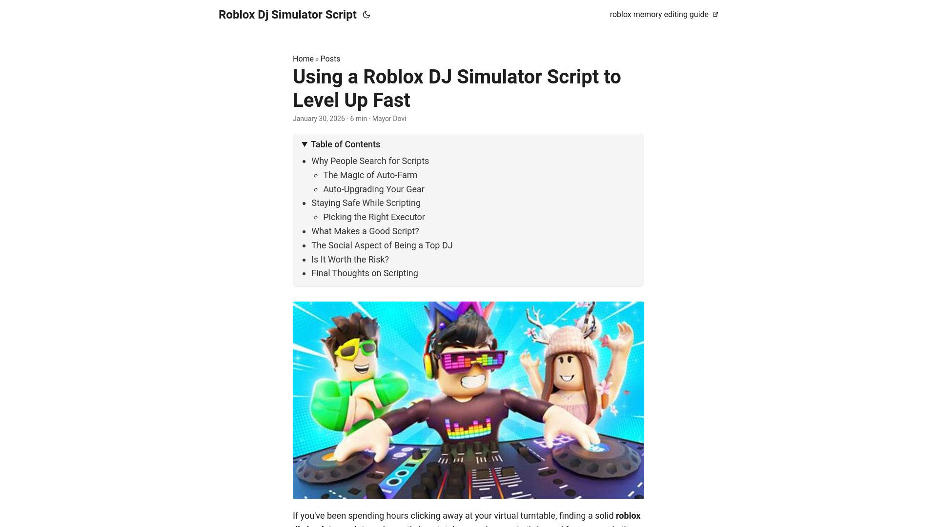 website screenshot of https://roblox-dj-simulator-script.pages.dev/