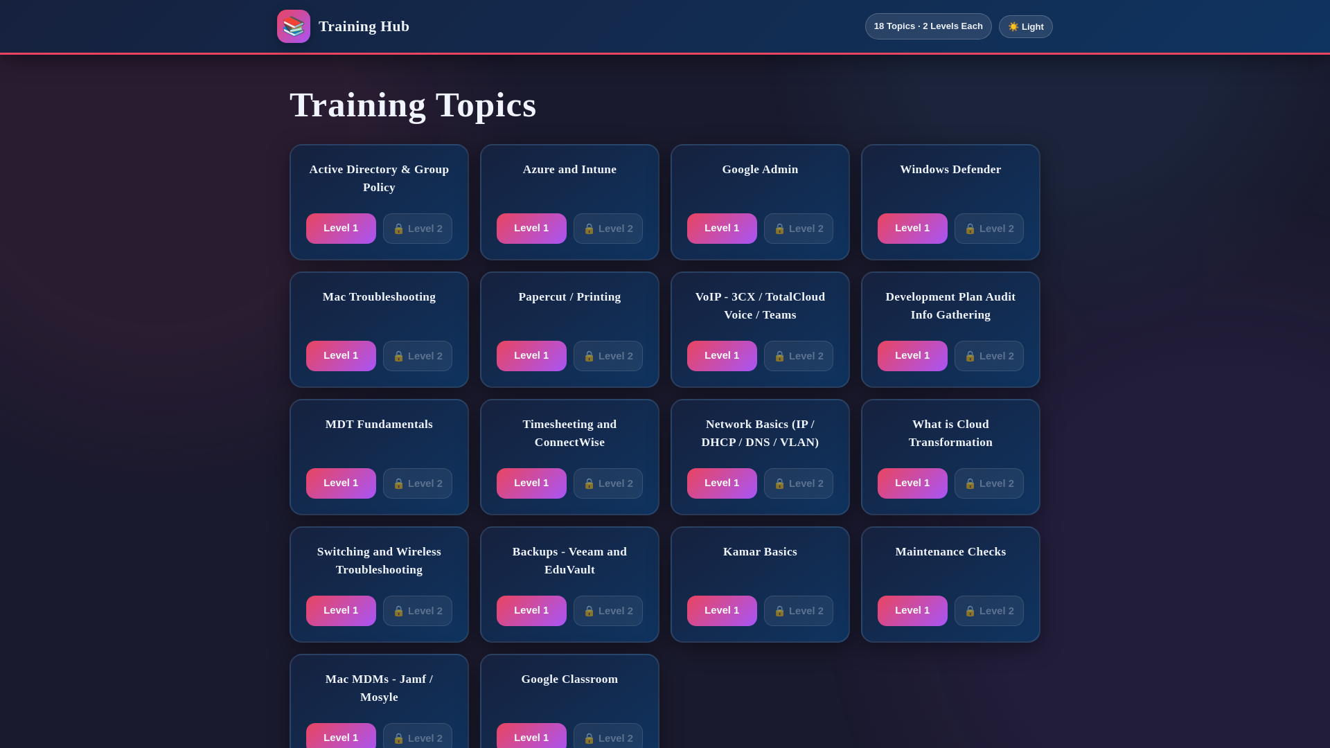 website screenshot of https://training-quizzes.pages.dev/