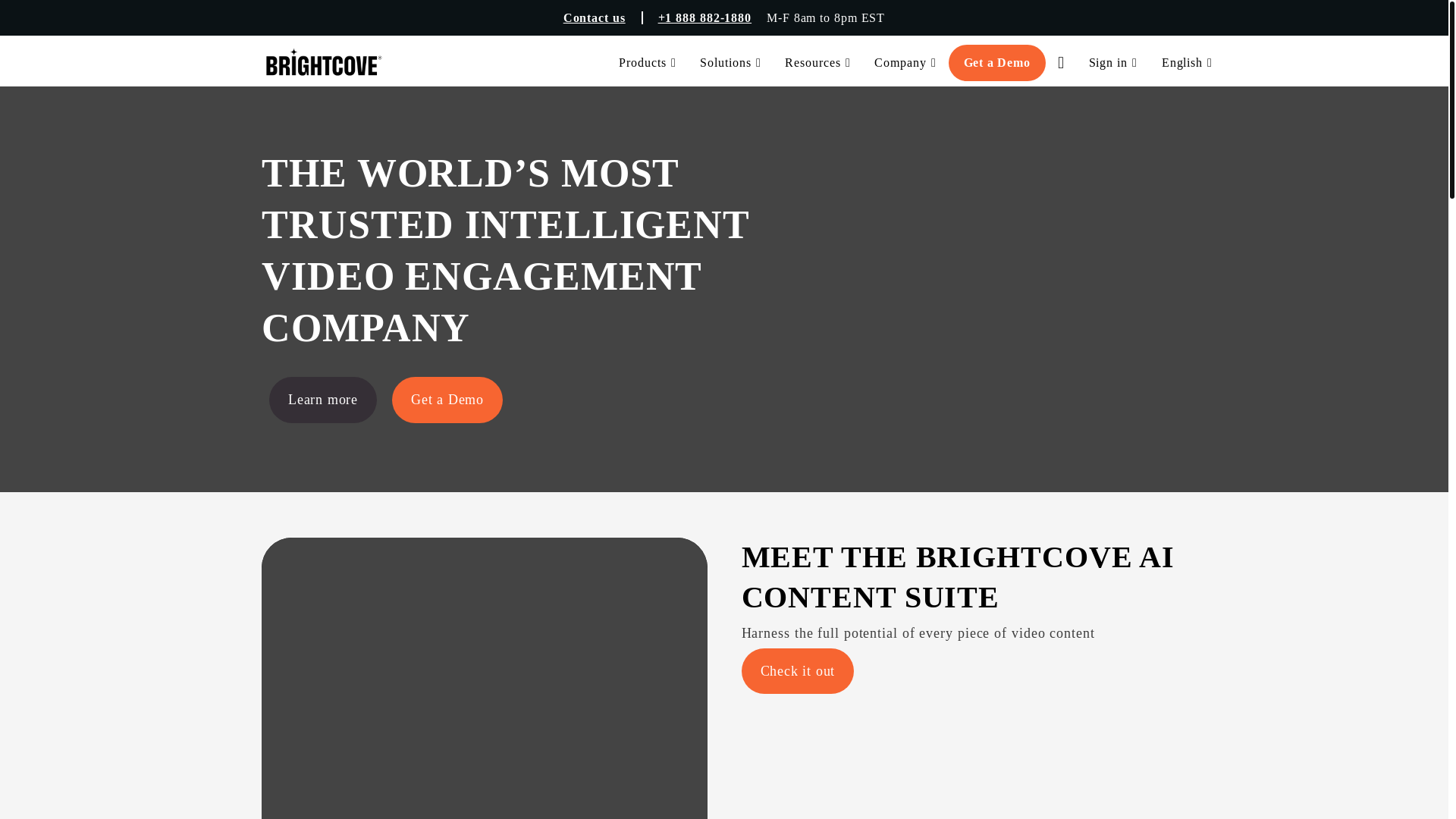 website screenshot of https://www.brightcove.com/