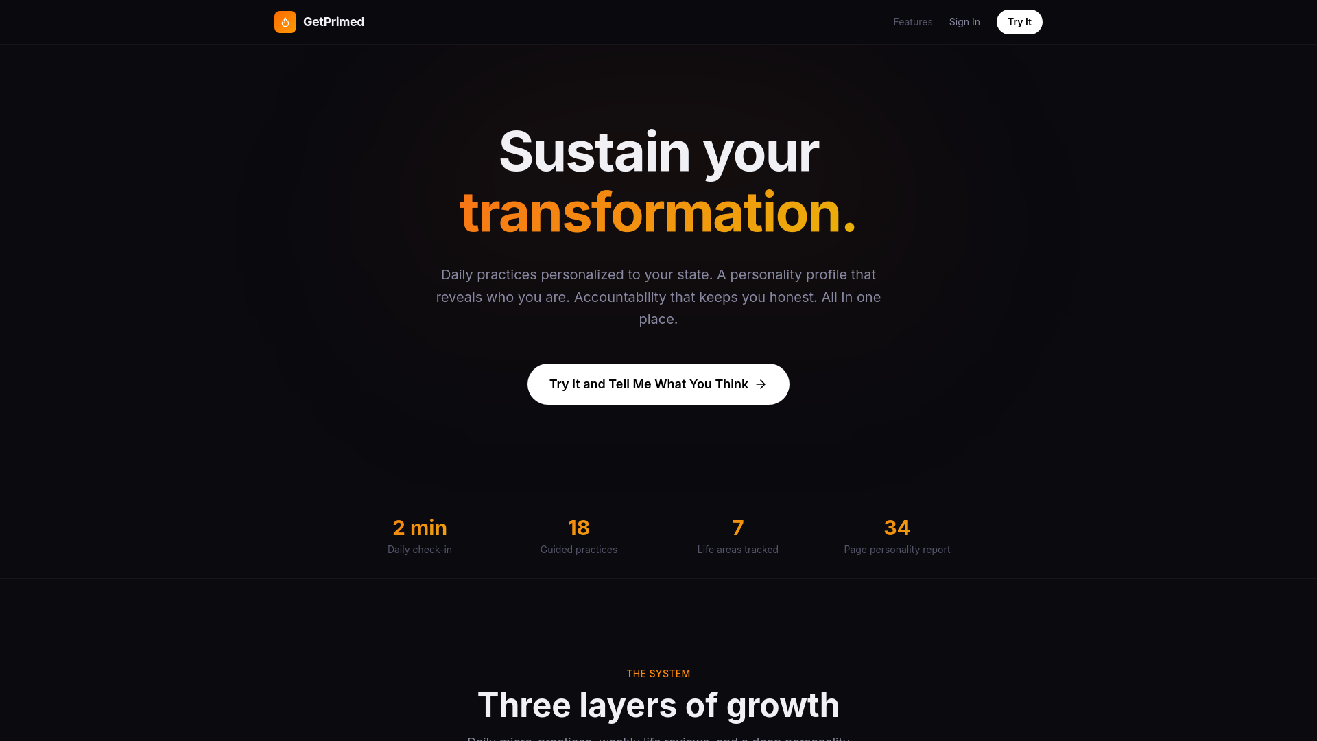 website screenshot of https://getprimed.app/