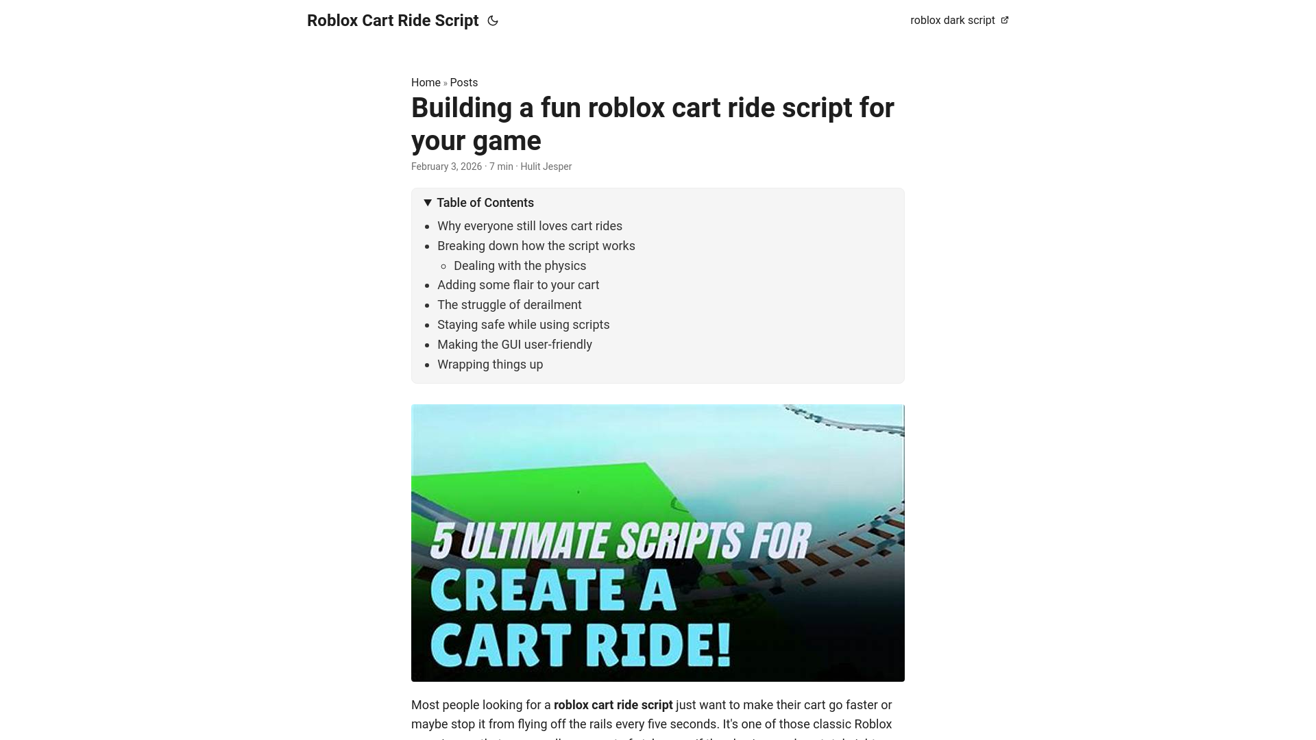 website screenshot of https://roblox-cart-ride-script.pages.dev/