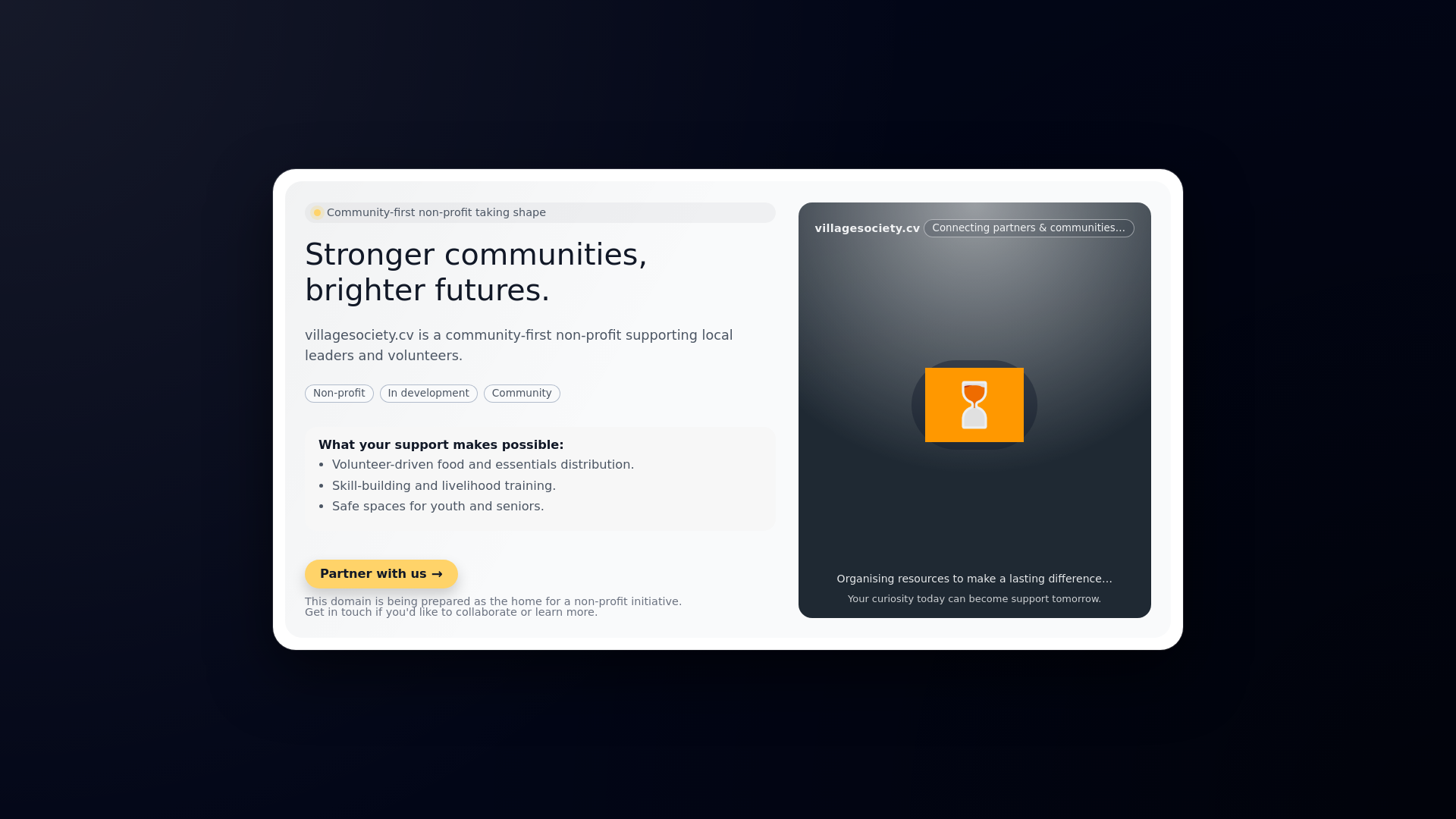 website screenshot of https://villagesociety.cv