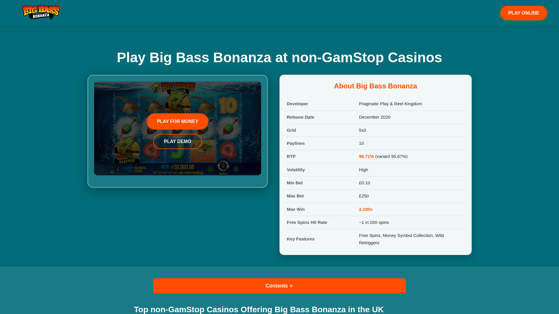website screenshot of https://bigbassnongamstop.uk