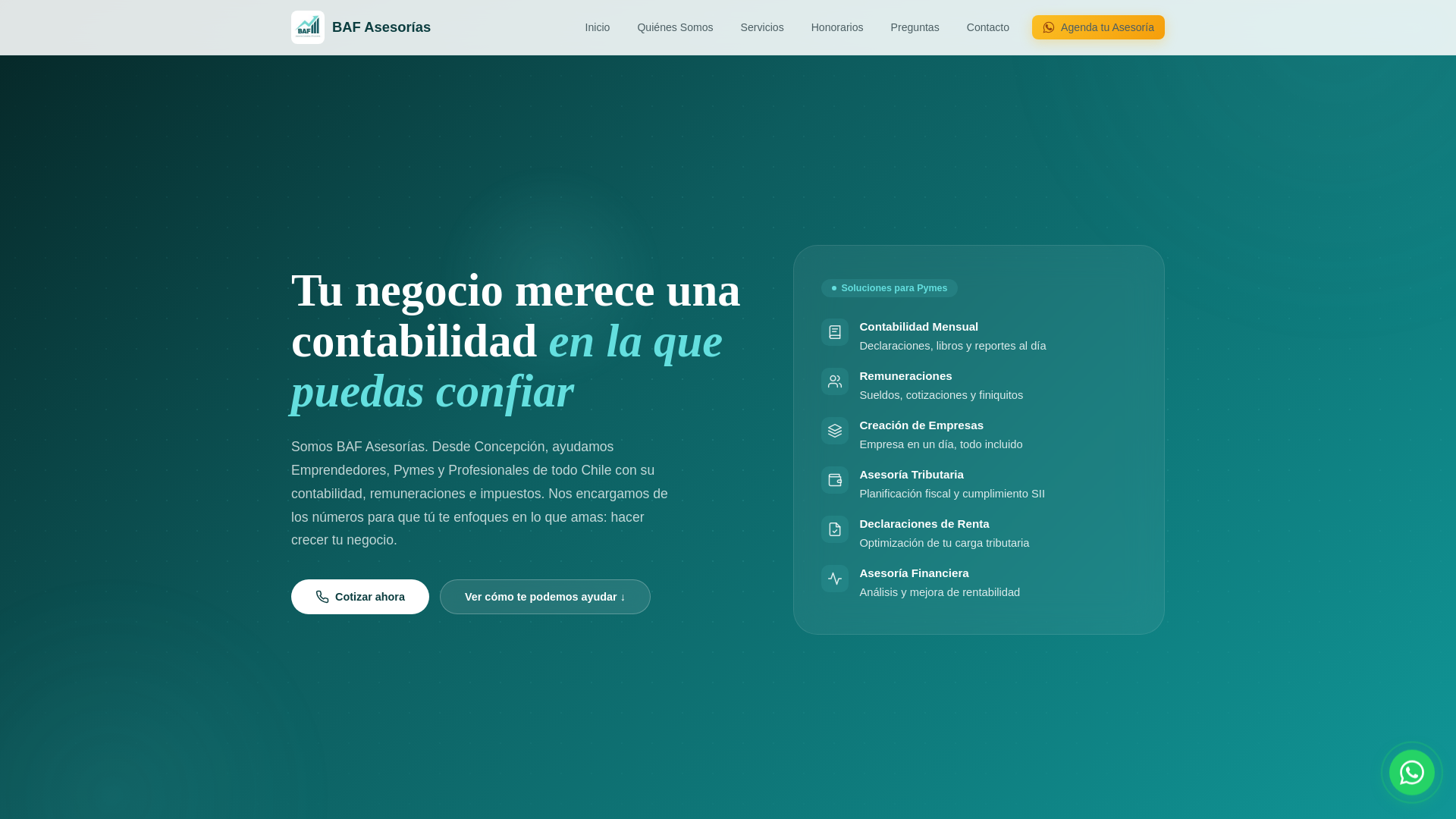 website screenshot of https://bafasesorias.cl/