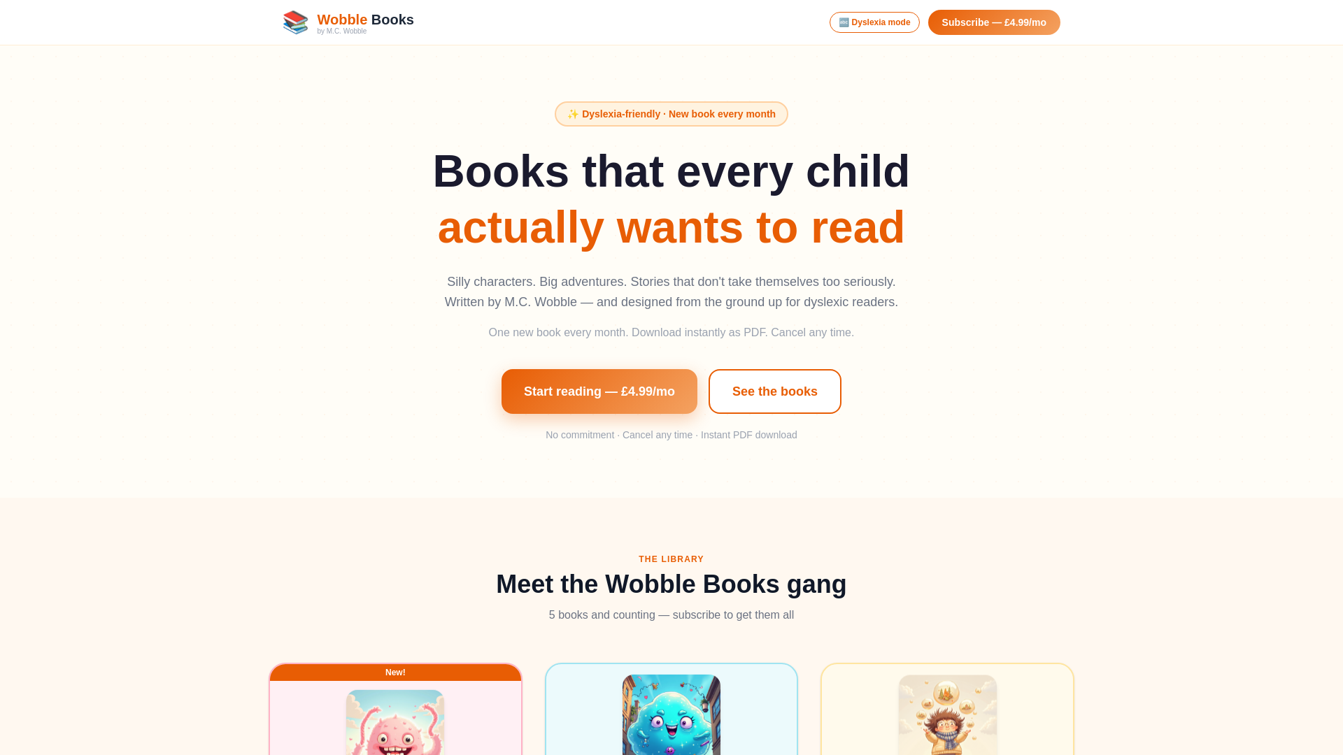 website screenshot of https://wobblebooks.com/