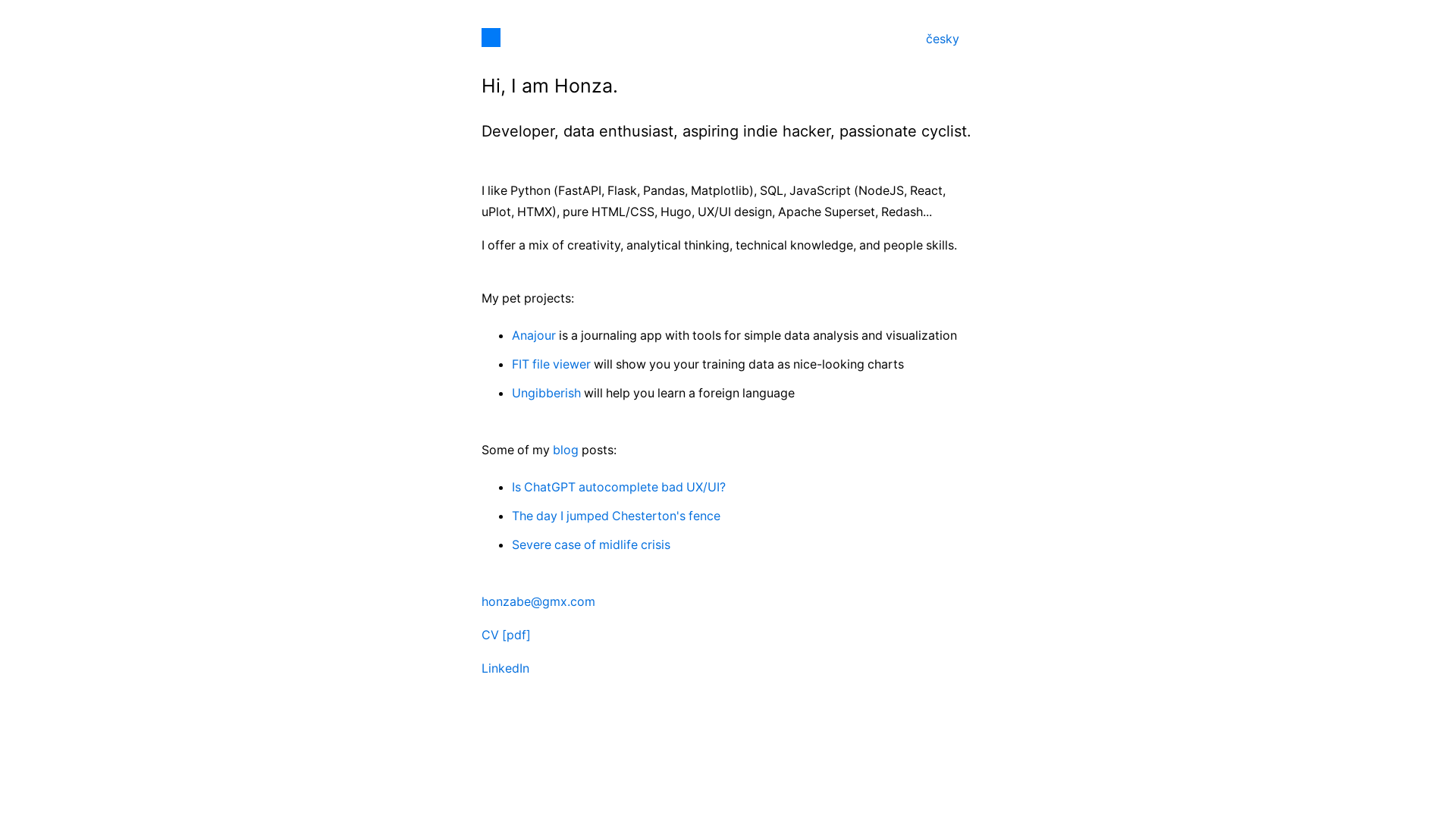 website screenshot of https://honzabe.pages.dev/