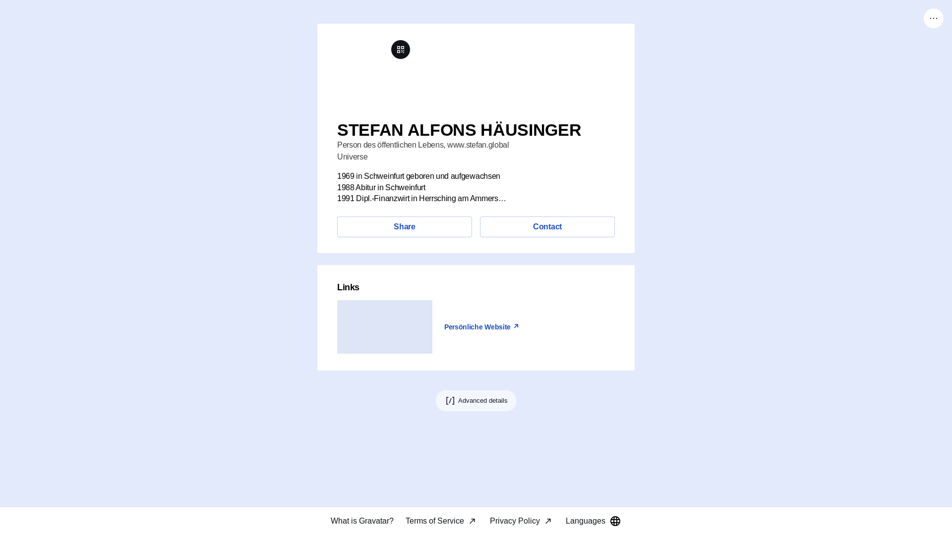 website screenshot of https://stefanalfonshaeusinger.link/