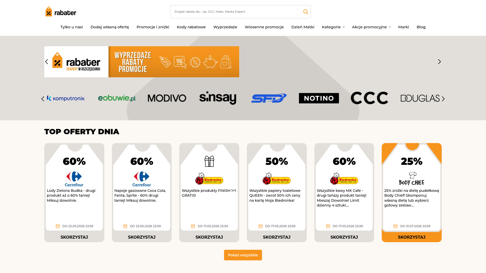 website screenshot of https://rabater.pl