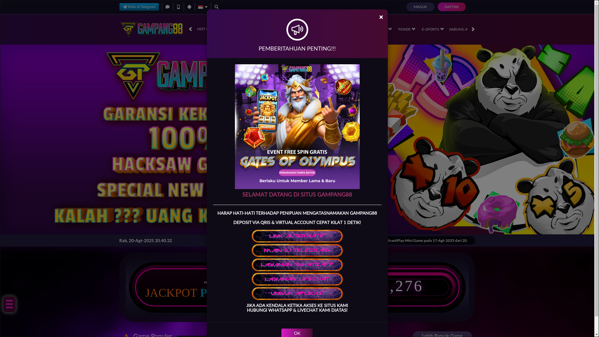 website screenshot of https://gampang88j.life/