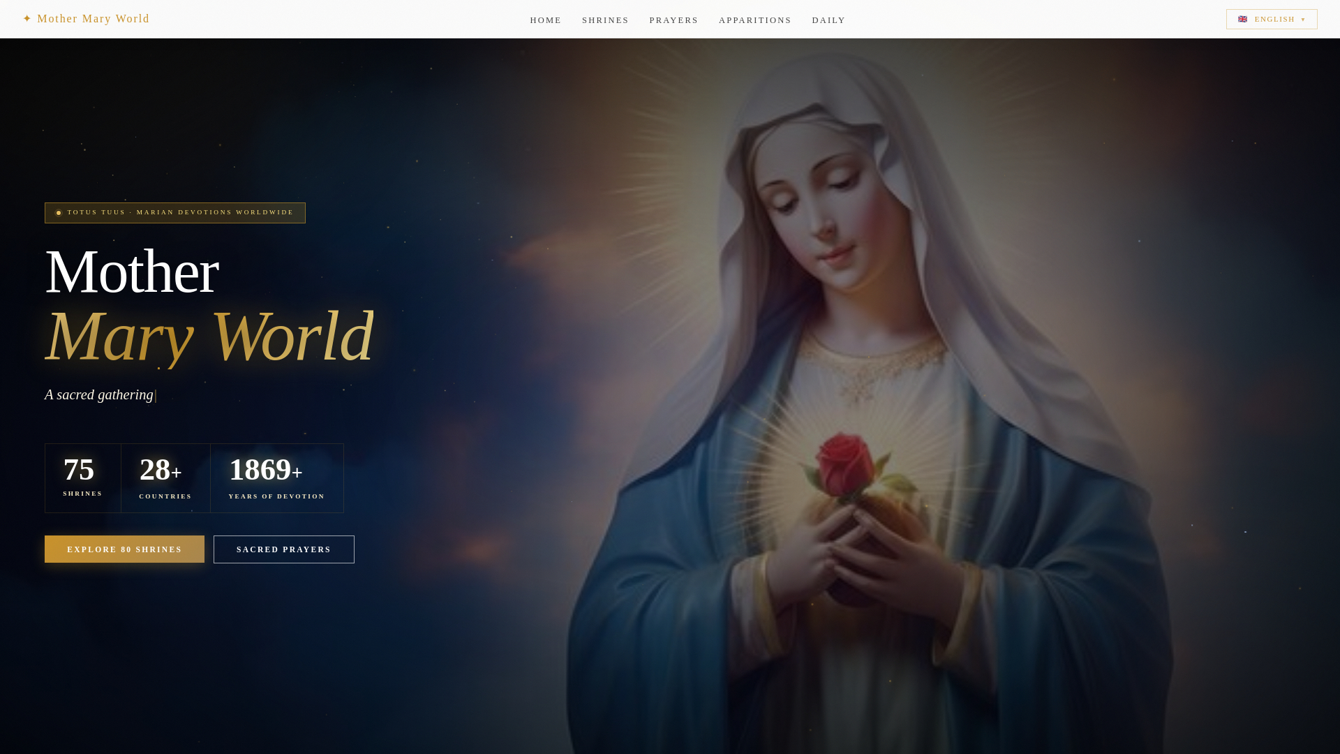 website screenshot of https://mothermaryworld.com/