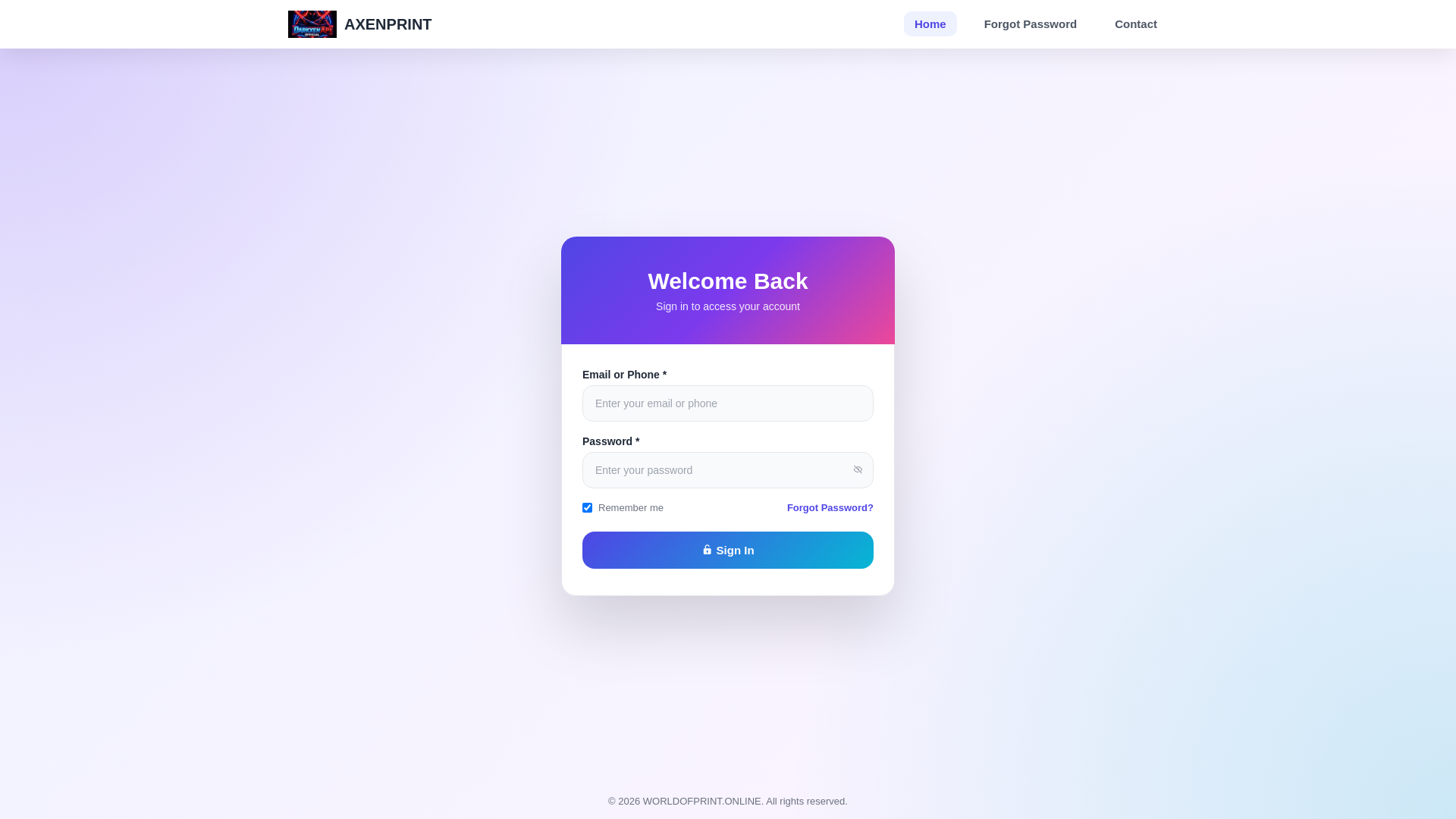 website screenshot of https://worldofprint.online/