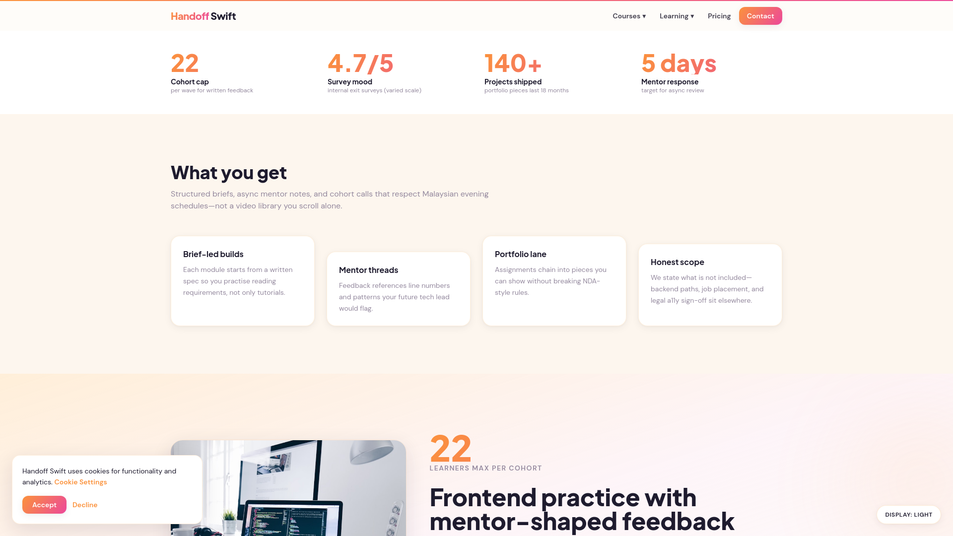 website screenshot of https://handoff-swift.digital/
