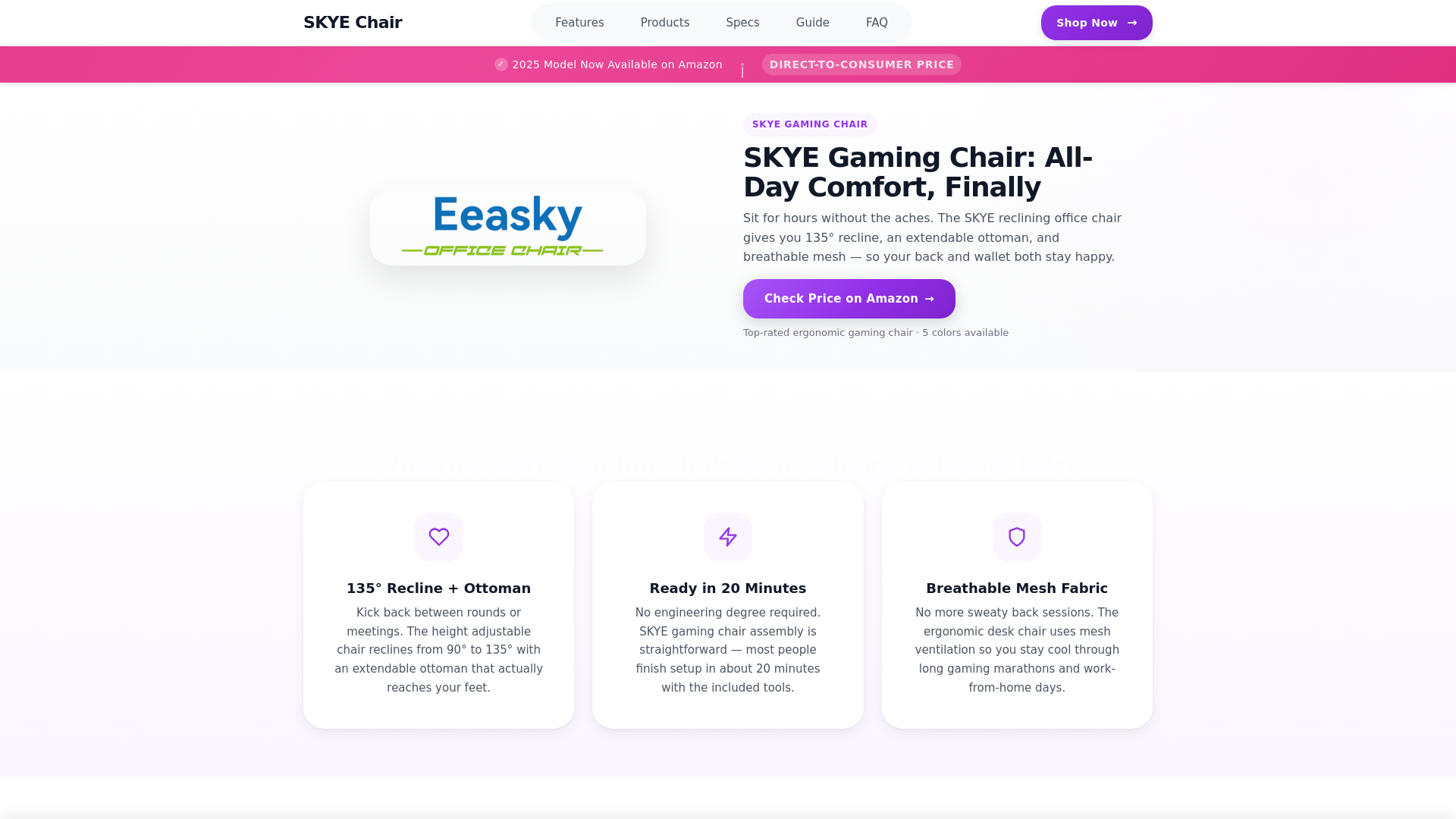 website screenshot of https://skye-gaming-chair.pages.dev/