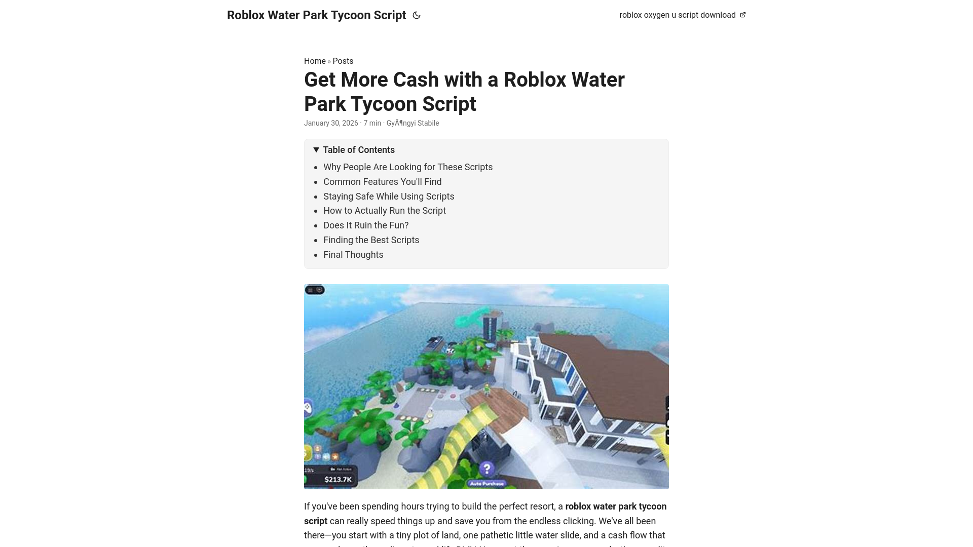 website screenshot of https://roblox-water-park-tycoon-script.pages.dev/