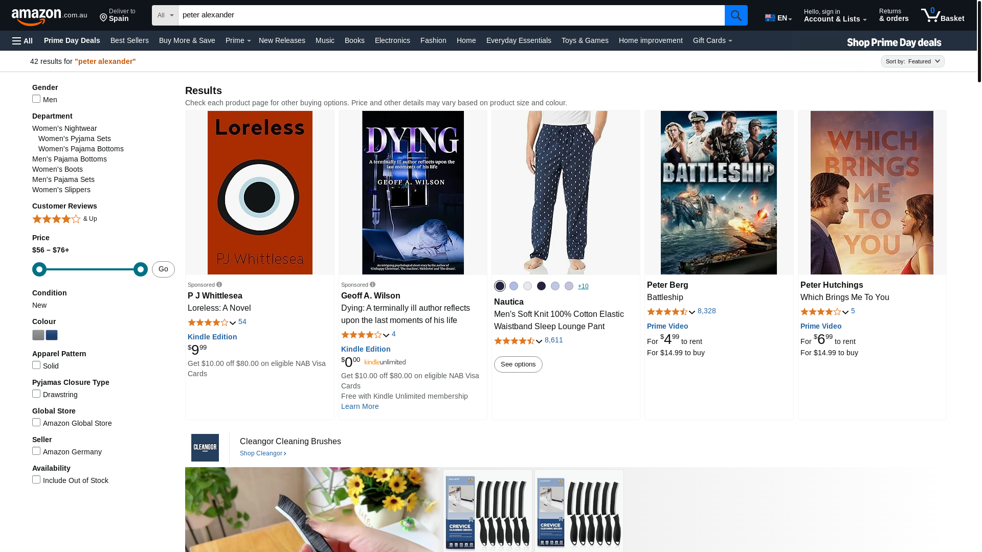 website screenshot of https://www.amazon.com.au/peter-alexander/s?k=peter+alexander