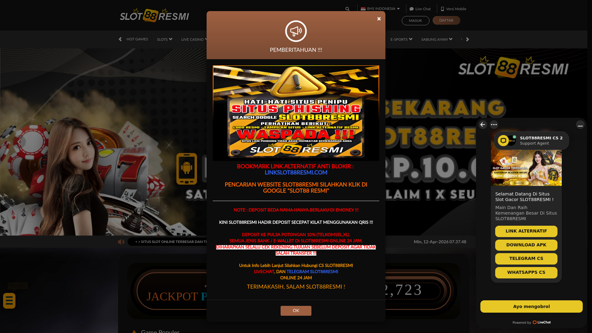 website screenshot of https://slot88resmi22.world