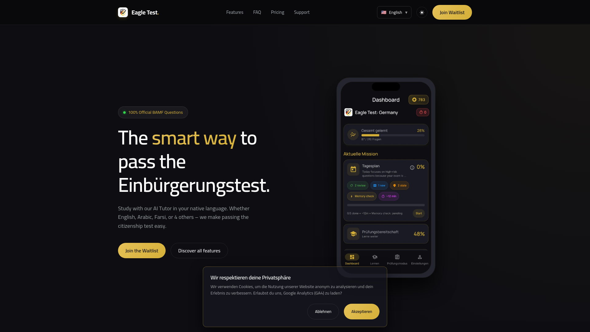 website screenshot of https://eagletestgermany.de