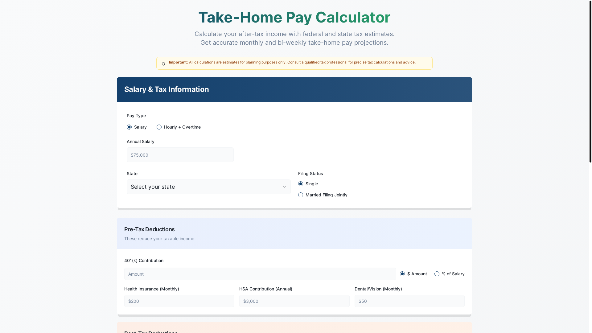 website screenshot of https://paycheckcalc.org/