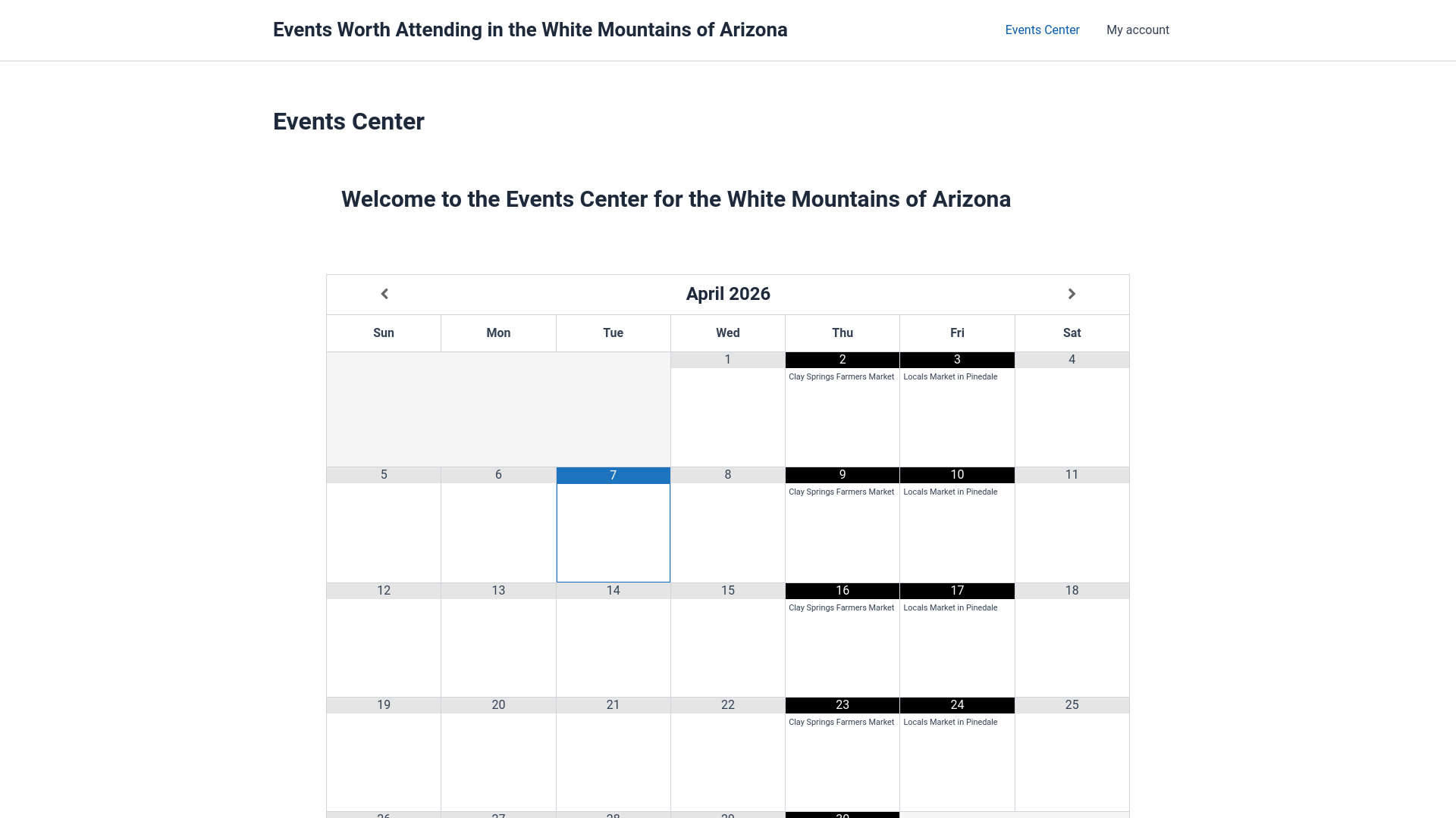 website screenshot of https://eventswmaz.com