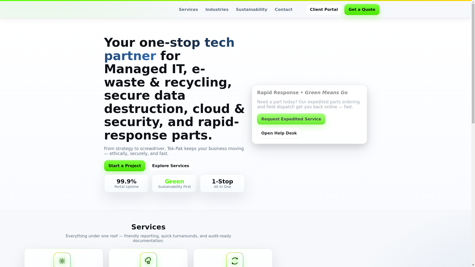 website screenshot of https://tekpak-website.pages.dev/