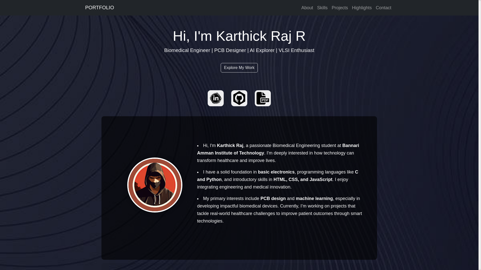website screenshot of https://karthickraj.me/
