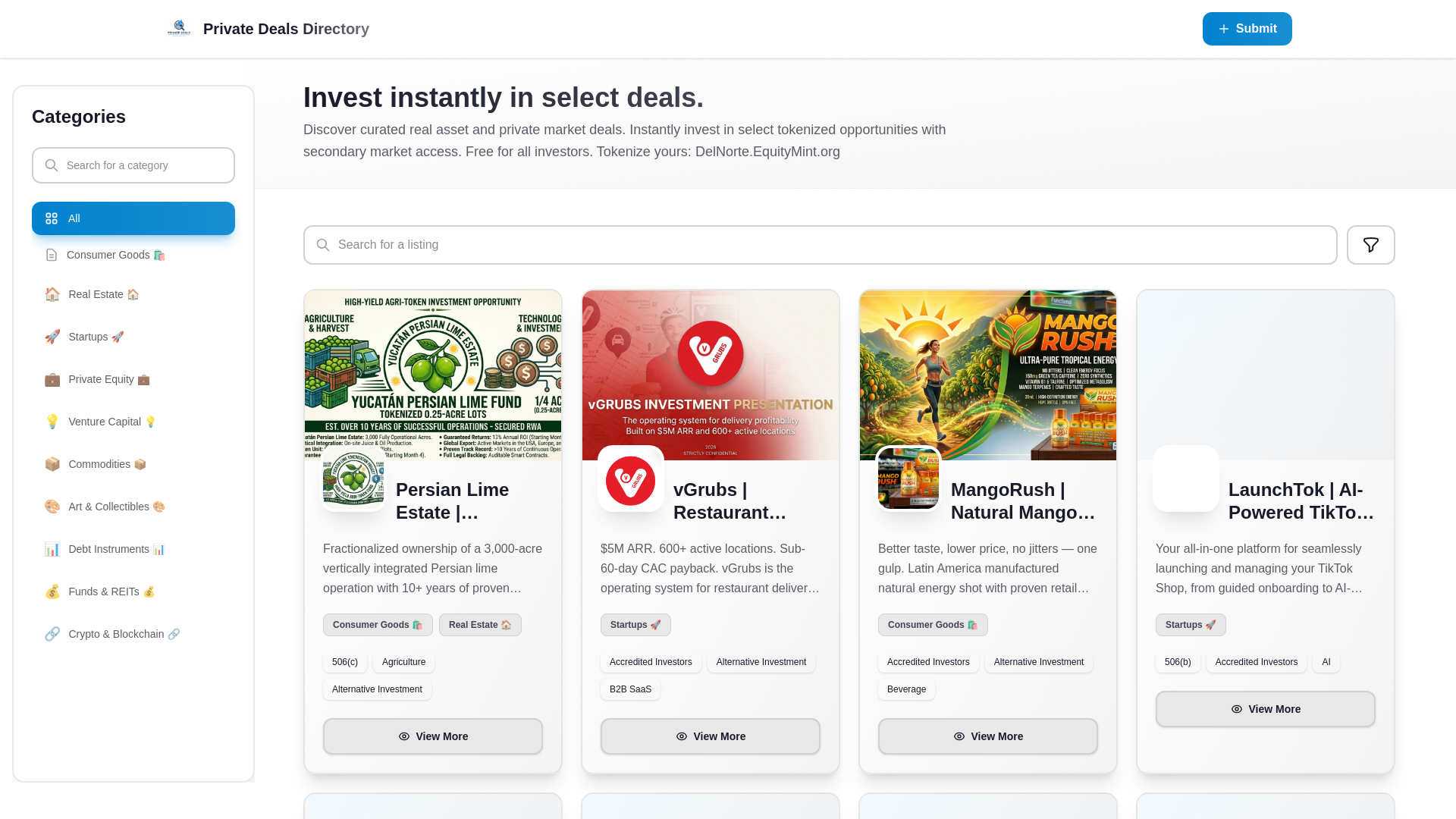 website screenshot of https://privatedealsdirectory.com