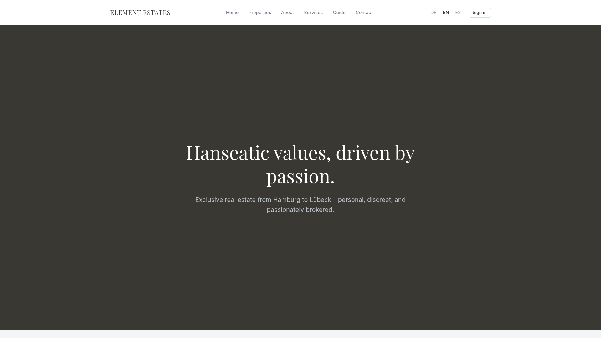 website screenshot of https://element-estates.com