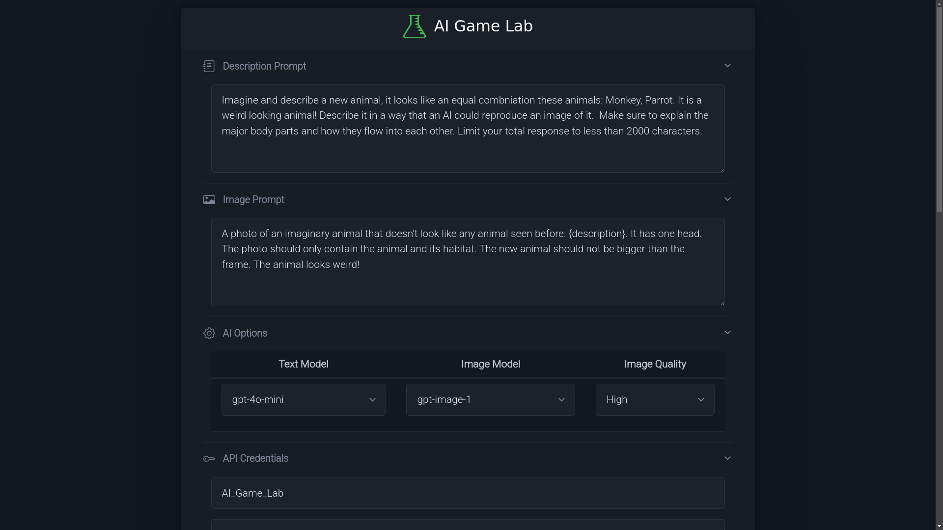 website screenshot of https://ai-game-lab.pages.dev/