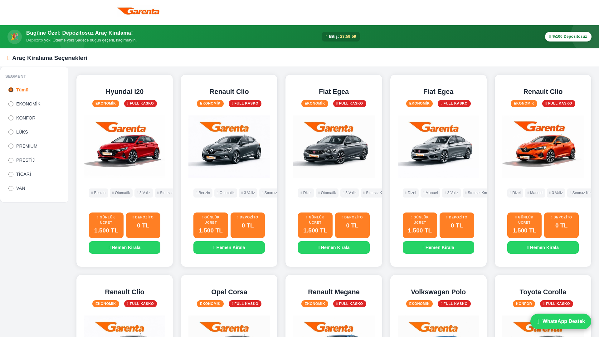 website screenshot of https://garentarentcar.com