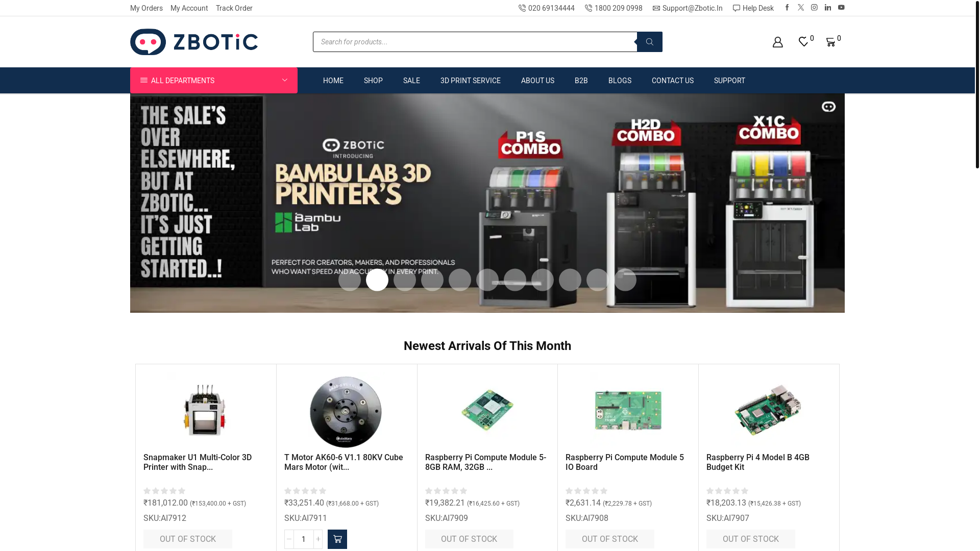 website screenshot of https://zbotic.in