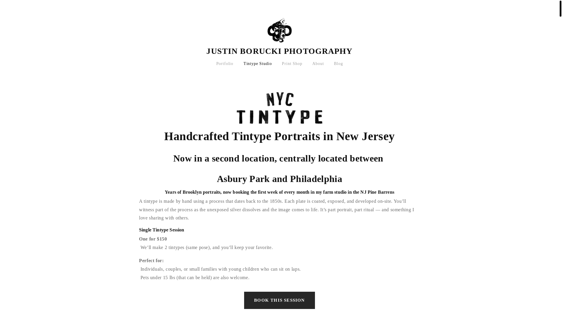 website screenshot of https://newjerseytintype.com/