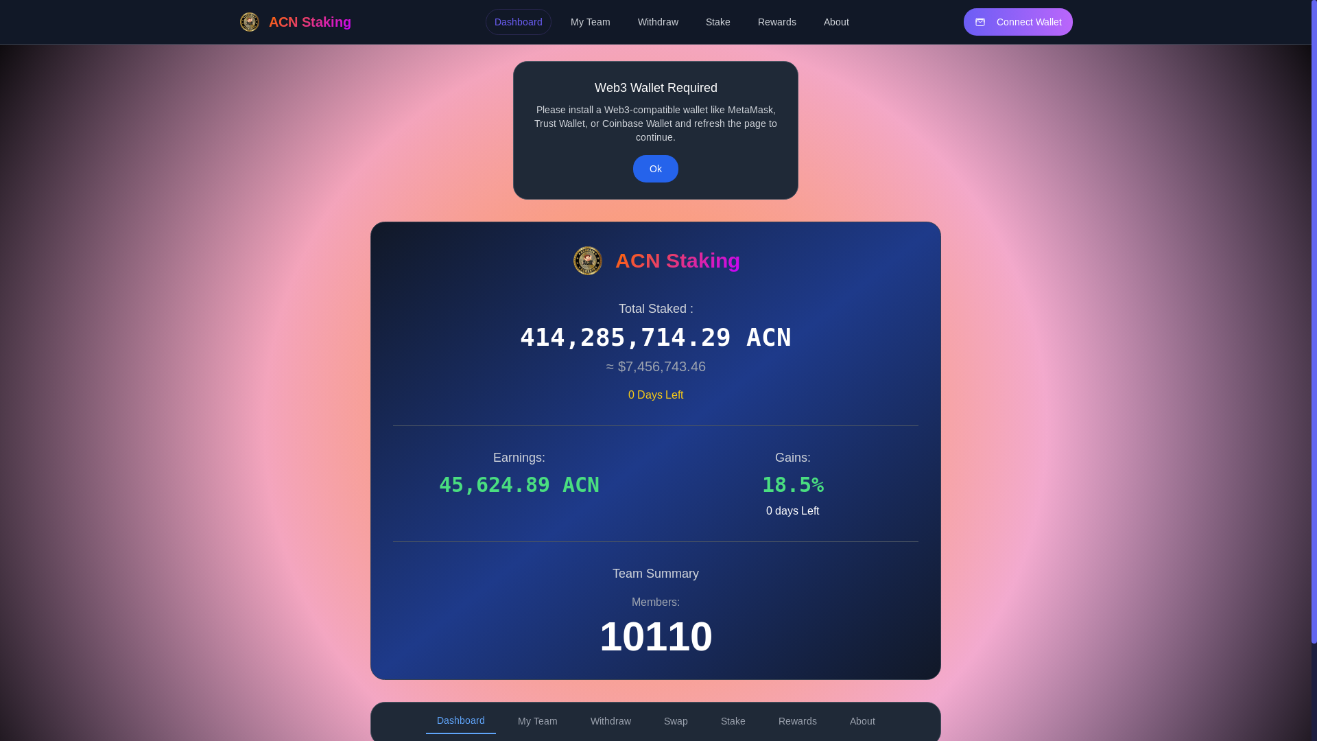 website screenshot of https://acnstaking.app/