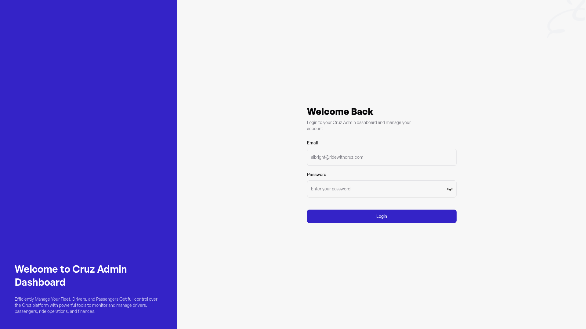 website screenshot of https://pre-prod-cruz-admin-dashboard.pages.dev/