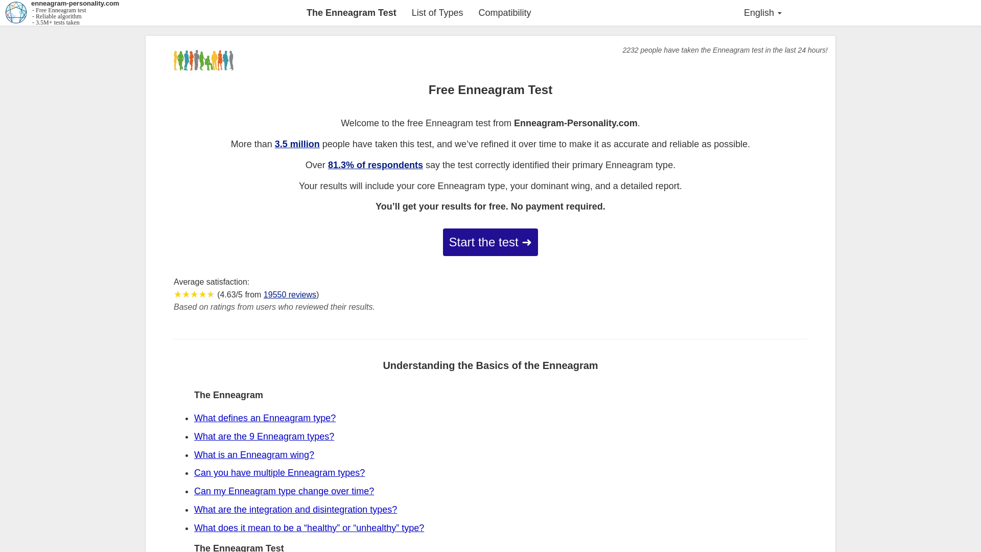 website screenshot of https://enneagram-personality.com/