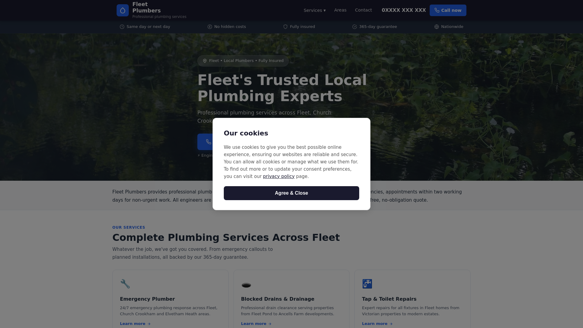 website screenshot of https://fleet-plumbers.pages.dev/