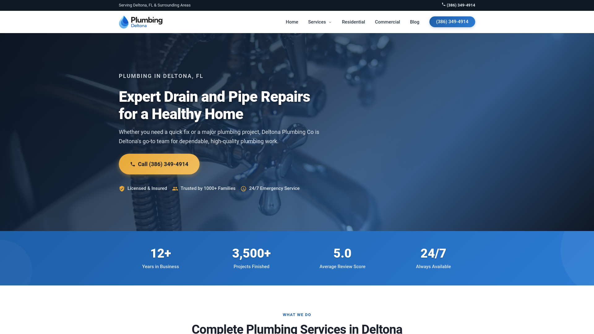 website screenshot of https://deltonaplumbingco.com/