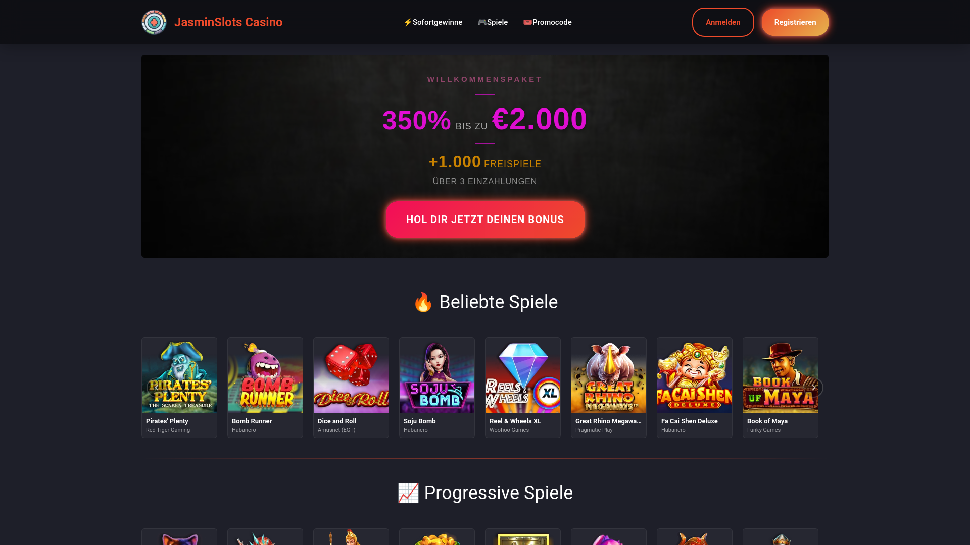 website screenshot of https://jasmin-slots.ch/