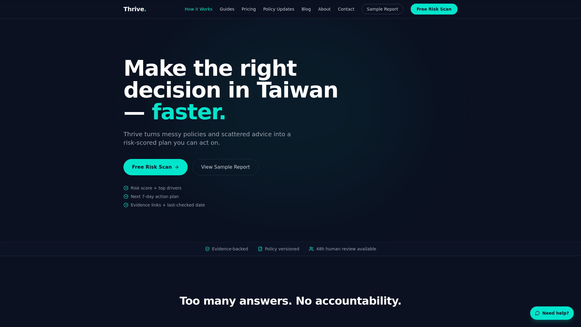 website screenshot of https://thriveintaiwan.com/