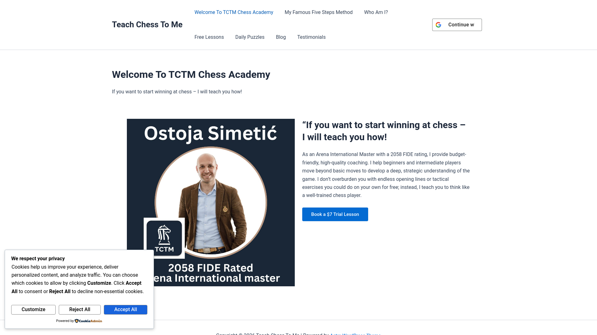 website screenshot of https://teachchessto.me