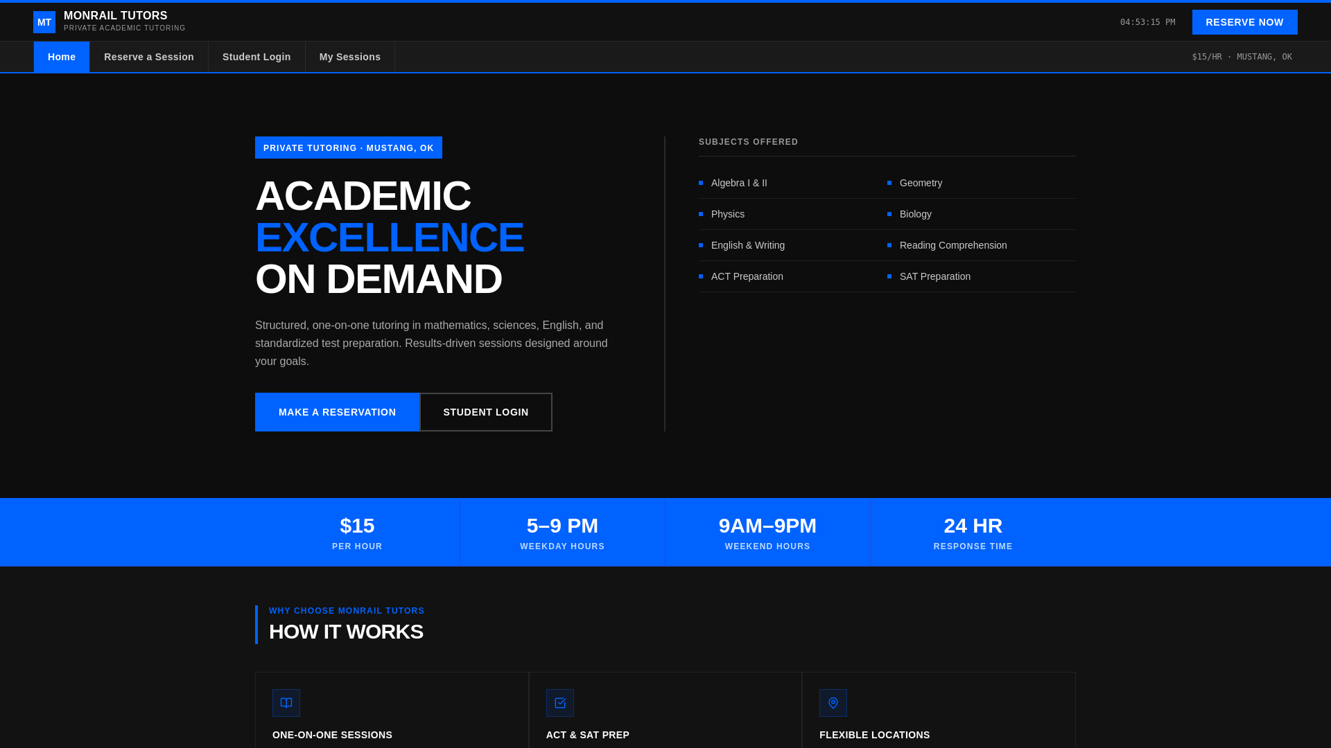 website screenshot of https://monrailtutors.com