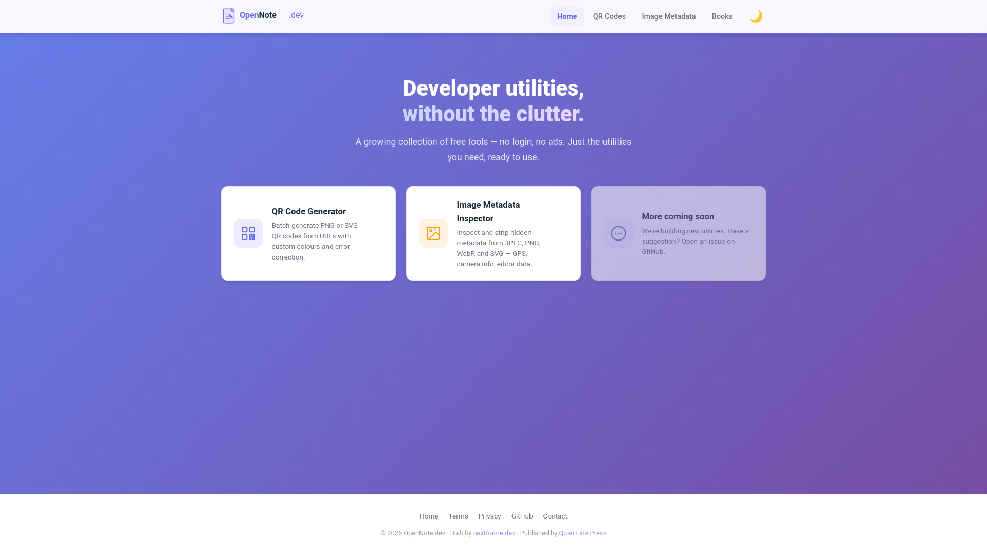 website screenshot of https://open-note-dev-static.pages.dev/
