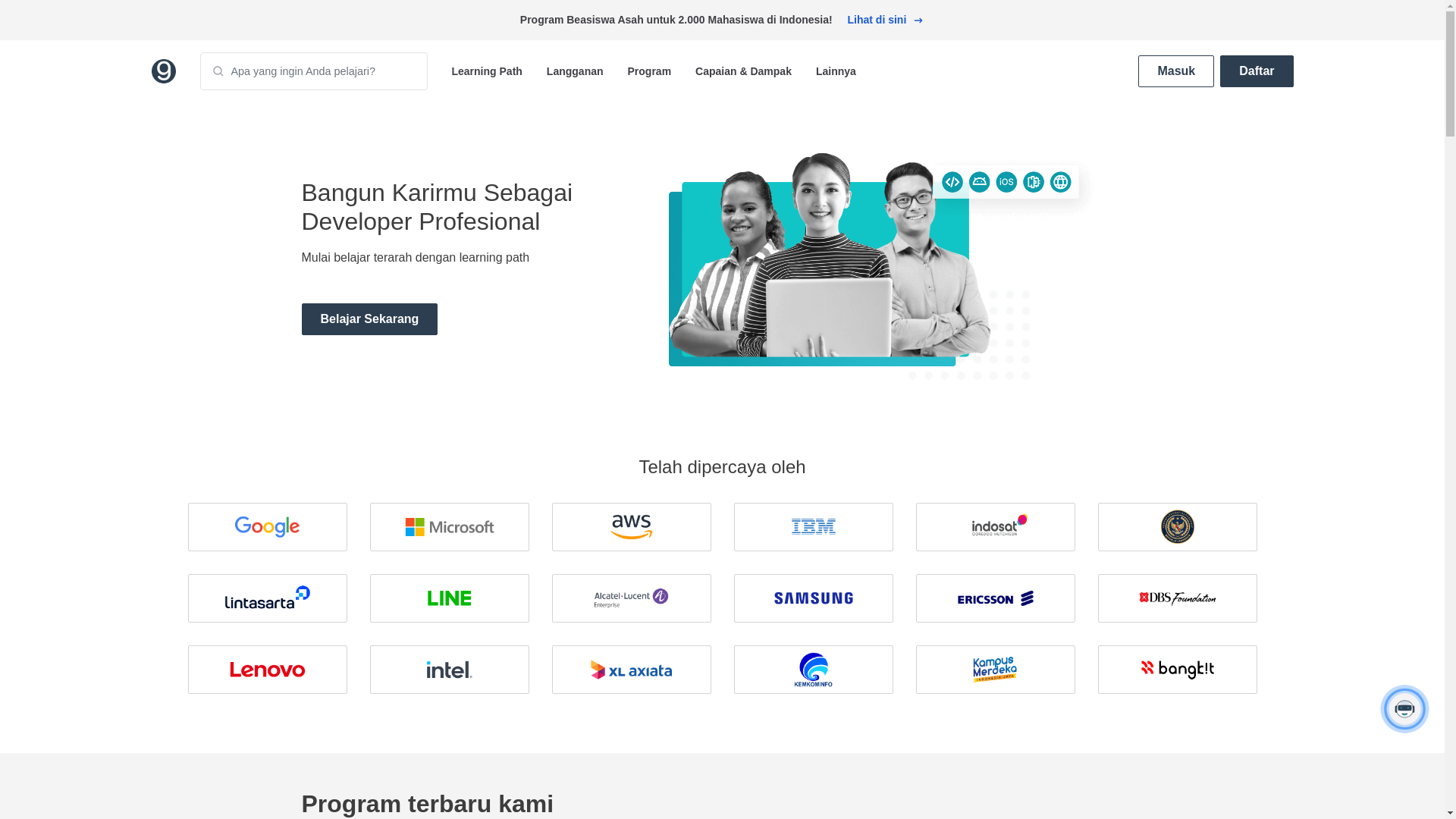 website screenshot of https://www.dicoding.com/