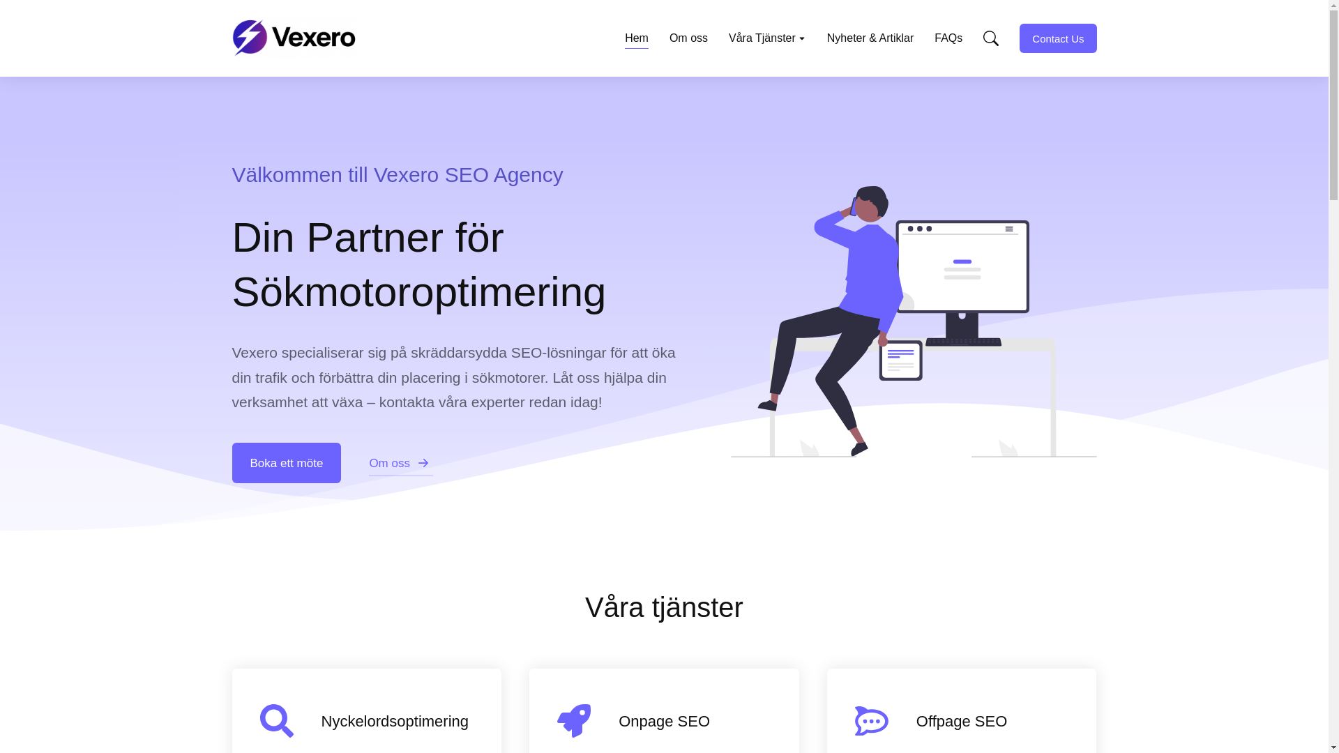 website screenshot of https://vexero.se/