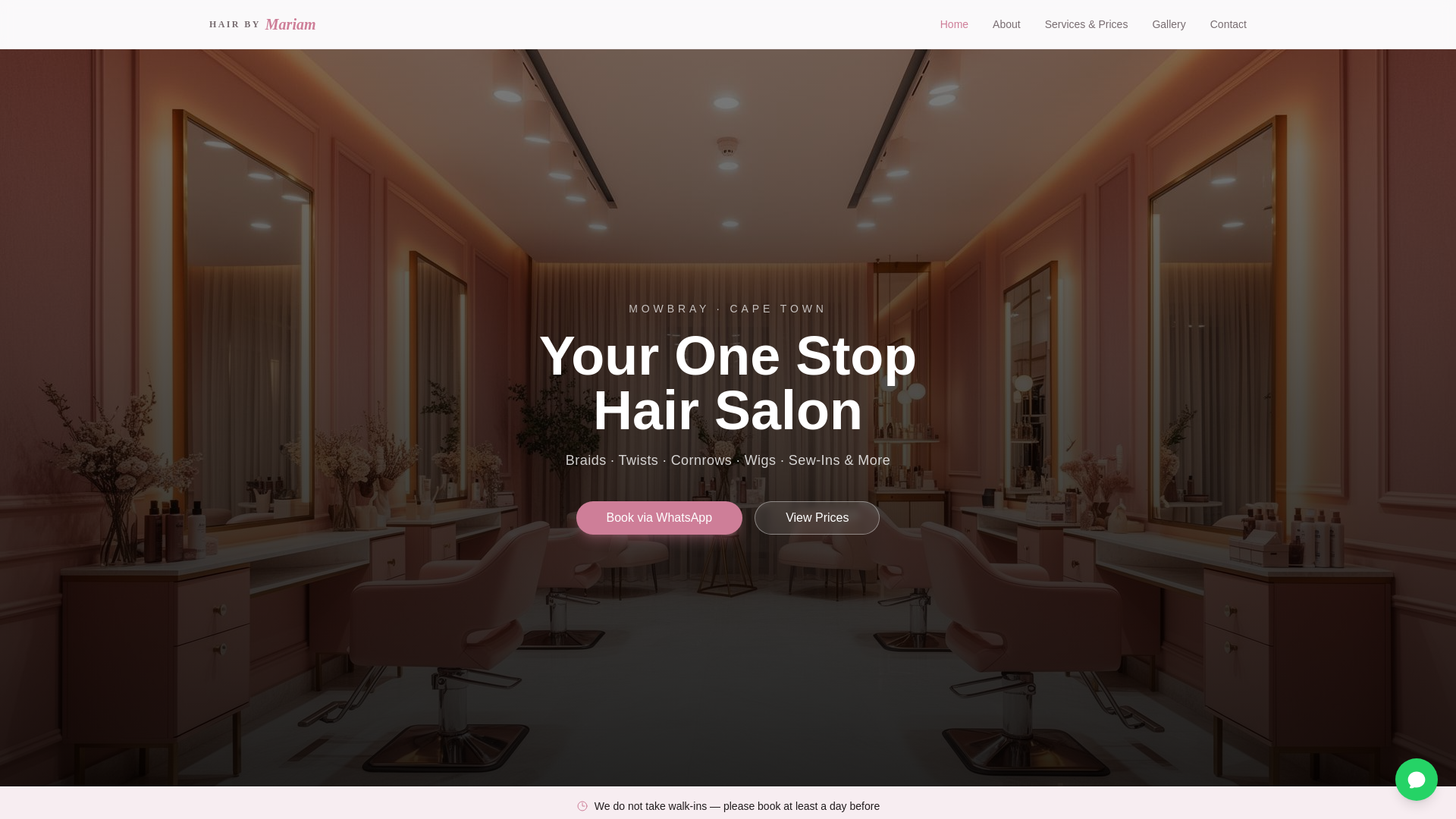 website screenshot of https://hairbymariam.click/