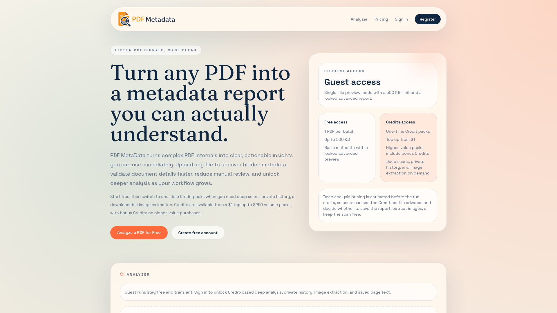 website screenshot of https://pdfmetadata.xyz/