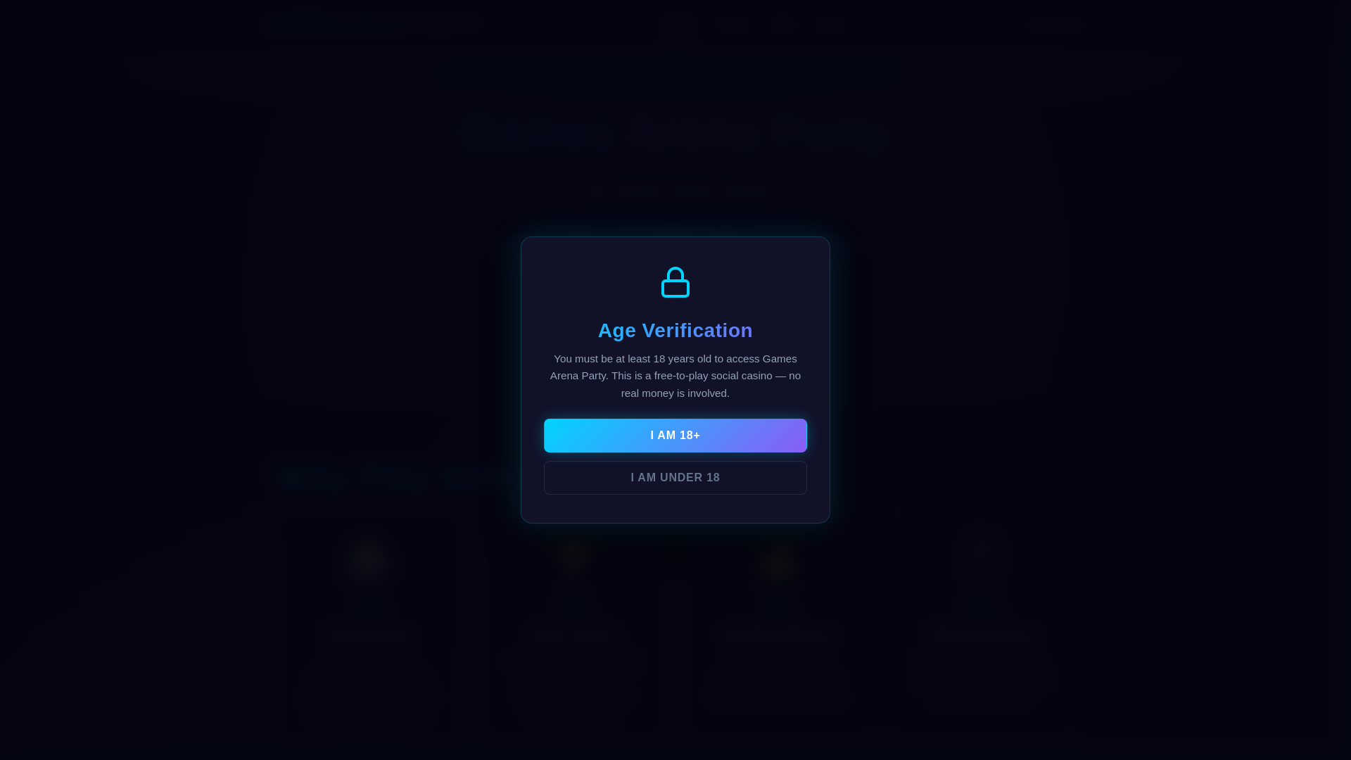 website screenshot of https://gamesarenaparty.com/